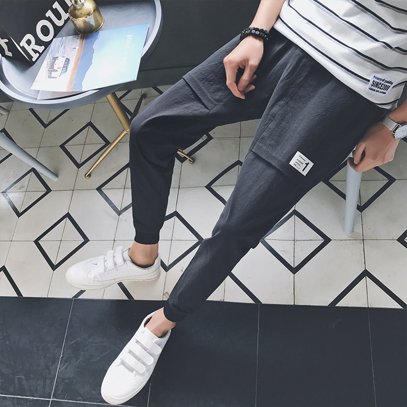 夏季新款裤子男韩版潮流休闲裤学生小脚薄款运动裤夏天黑色九分裤|msdalam kategori Pakaian Lelaki, seluar santai - dari Buy2taobao.com untuk memberikan perkhidmatan ejen Taobao profesional membeli