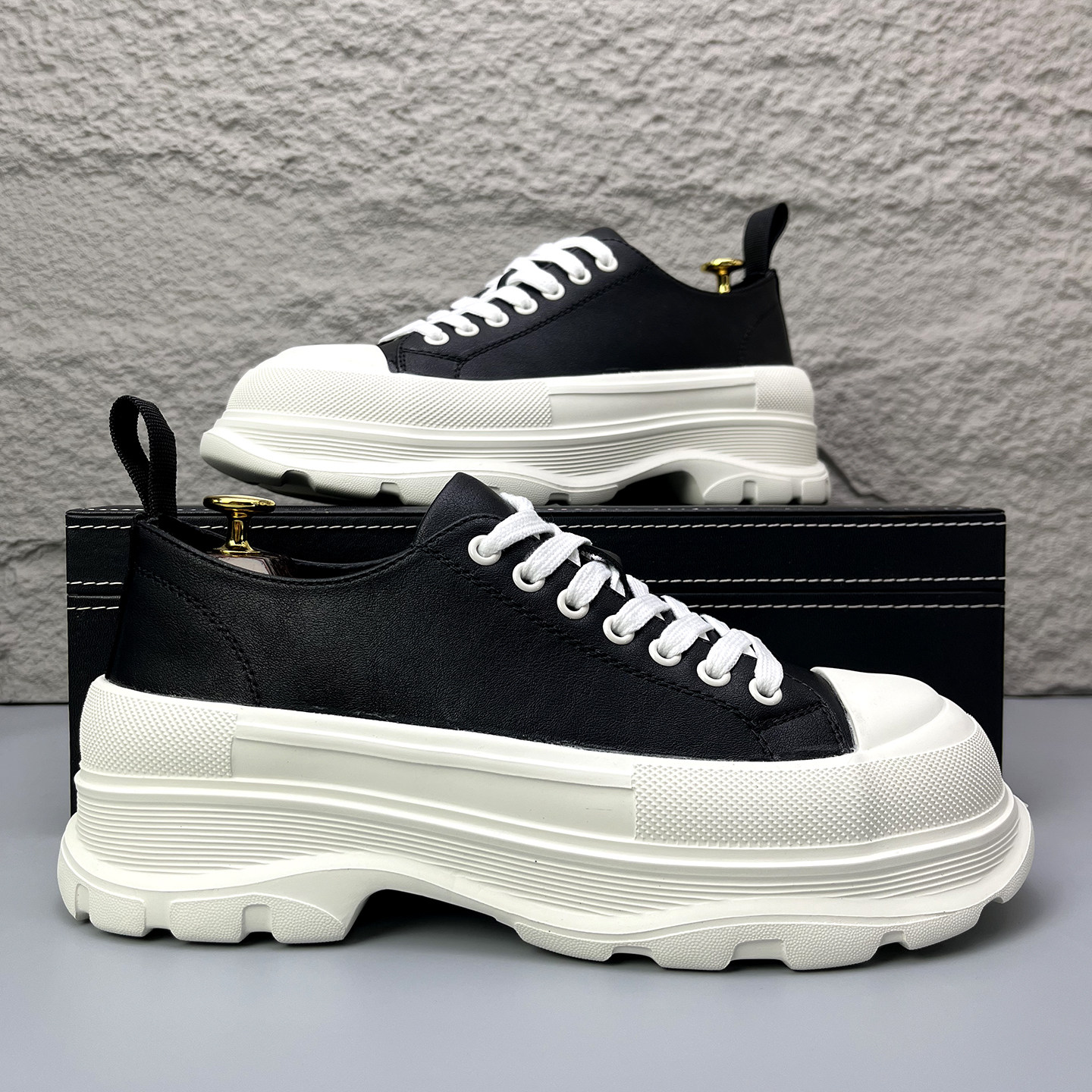 欧洲站男士厚底内增高老爹板鞋