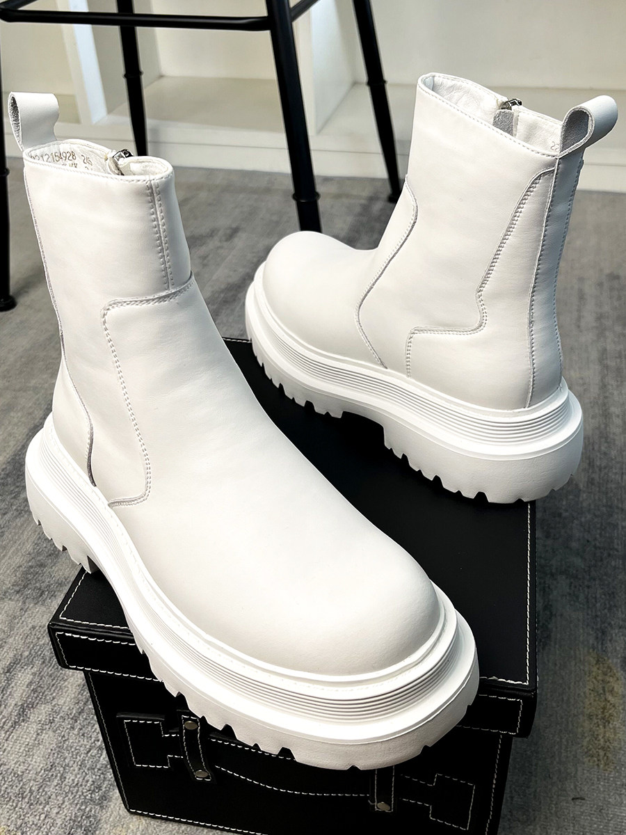 AUTUMN AND WINTER YOUTH WHITE BOOTS HIGH-TOP LEATHER BOOTS MENS CHELSEA BOOTS BRITISH FASHION THICK-SOLED INNER HEIGHTENED SHORT BOOTS
