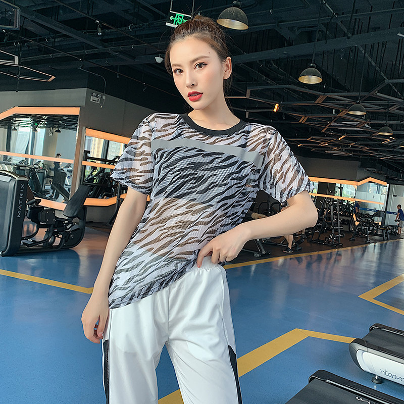 运动上衣女网眼罩衫宽松健身速干衣中长款薄透气半袖T恤瑜伽短袖