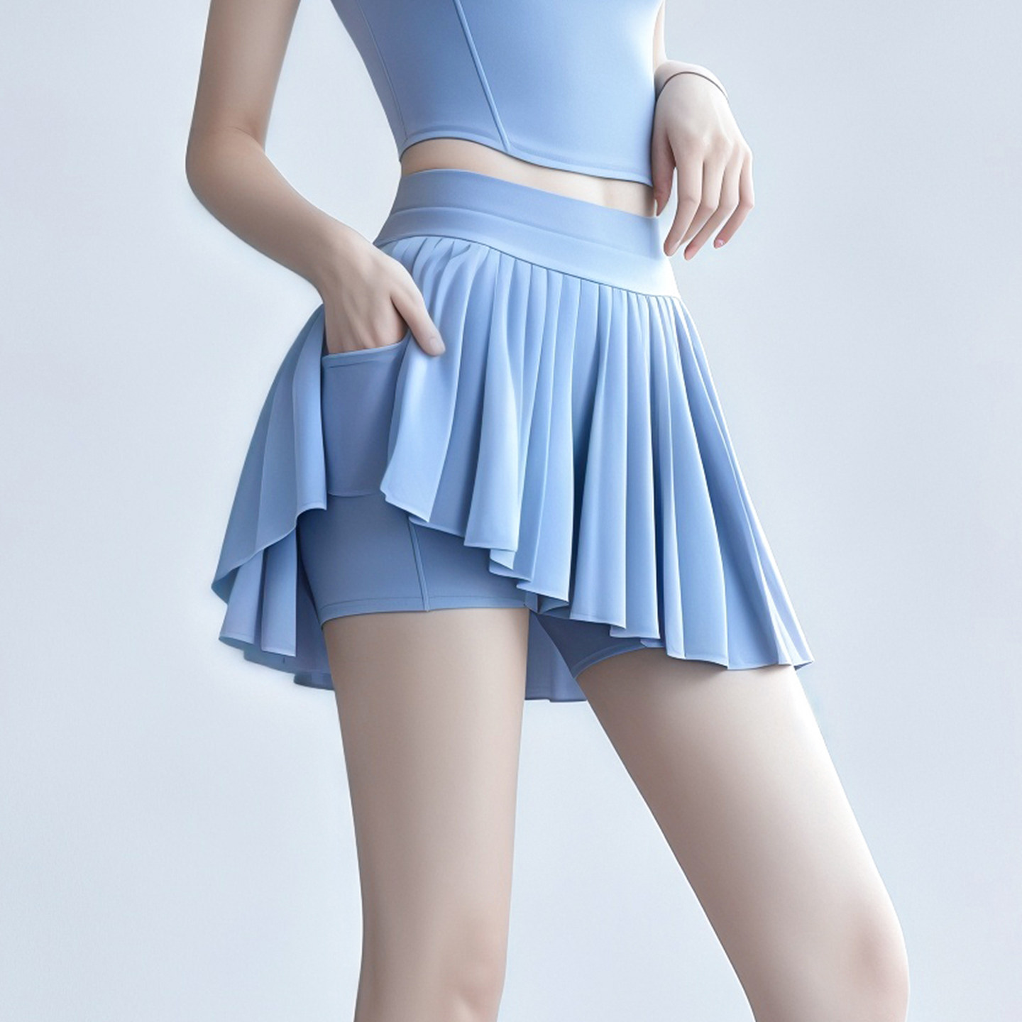 运动短裙女夏季高腰显瘦百皱裙裙瑜伽中/短裤