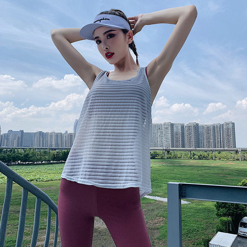 运动背心女宽松薄款外穿工字瑜伽上衣无袖速干T恤跑步白健身罩衫