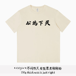 孙中山 天下为公短袖t恤中文印花爱国衣服孙文书法体恤衫国潮文字