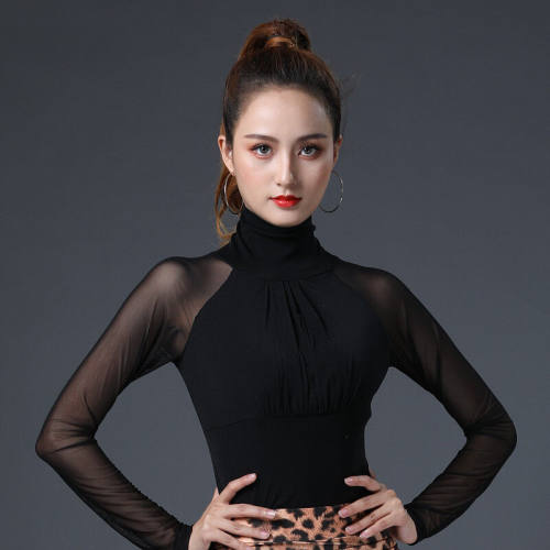 芭库森秋季新款高领拉丁舞服国标摩登舞弹力长袖舞蹈练功服装女成