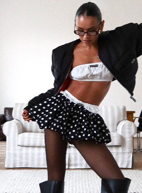 SWEETOWN时尚教主#巴黎风暴复古波点辣妹花苞短裙小众百搭A字半裙