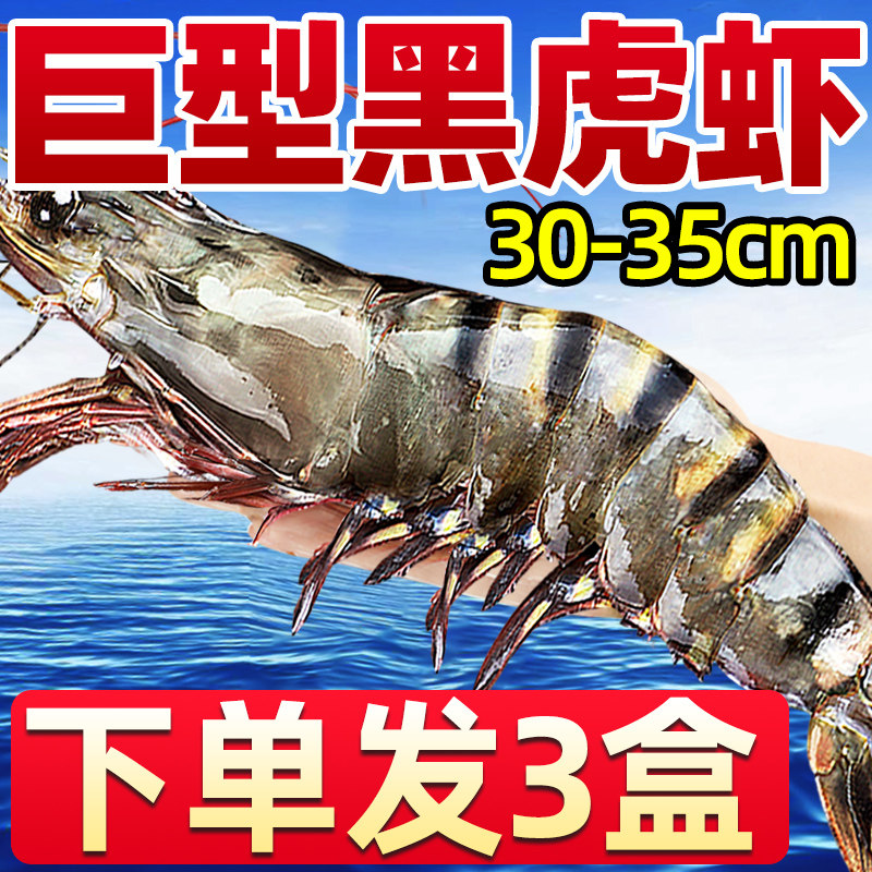 黑虎虾超大新鲜大虾老虎虾鲜活虎虾基围虾特大速冻海鲜斑竹九节虾