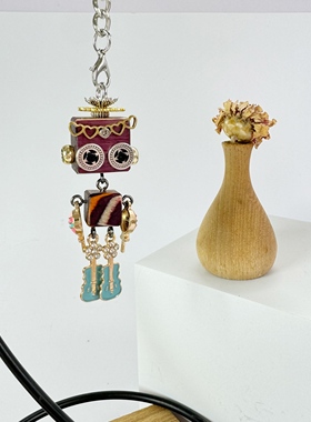 蒸汽朋克机器人情侣项链钥匙扣DIY手工木制品