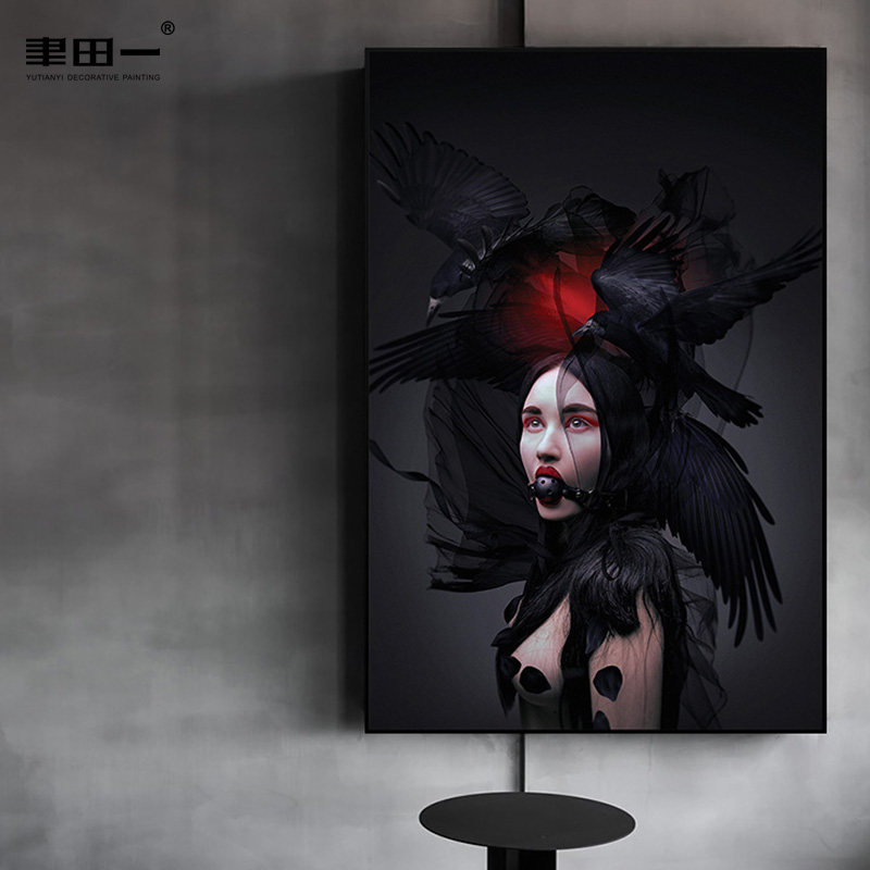 黑暗风装饰画乌鸦魔女性感玄关卧室沙发背景墙壁挂画现代个性小众