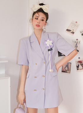 ICYNUDE官方店后背镂空紫色西装裙设计感气质连衣裙女夏季新款