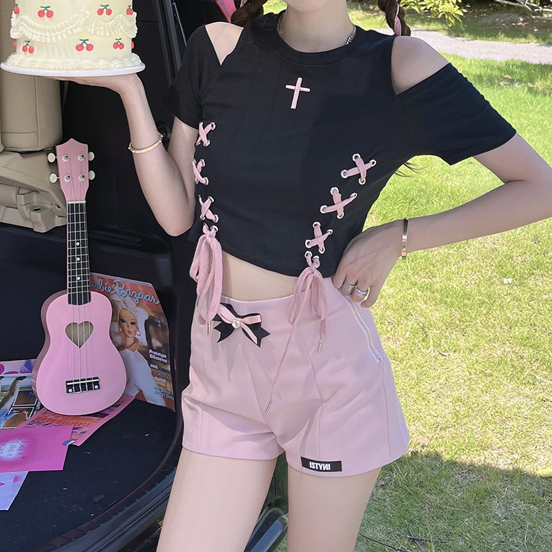 ISTYNI官方店甜酷粉色蝴蝶结短裤女高腰a字百搭裤子夏季新款,女装/女士精品,休闲裤,淘宝优惠券,粉丝福利购,淘宝优惠卷