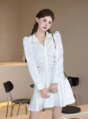 ISTYNI官方店醋酸纤维衬衫裙收腰显瘦长袖连衣裙女春秋季新款