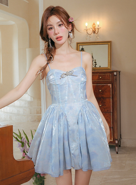 ICYNUDE官方店晕染湖蓝蓬蓬吊带连衣裙气质显瘦裙子夏季新款