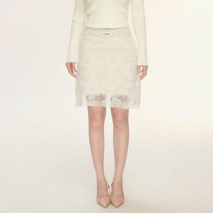 ICYNUDE官方店蕾丝网纱拼接针织裙高腰显瘦气质半身裙女短裙新款