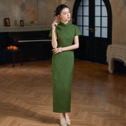 娘子写陶玉梅同款崔万志官方旗袍夏季绿色连肩袖改良旗袍女2026新