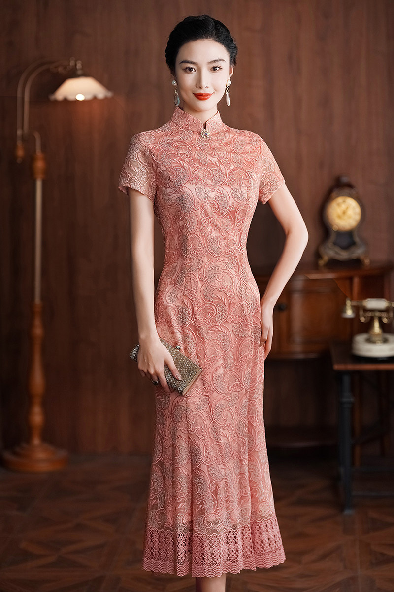 年轻妈妈婚宴装礼服喜服连衣裙高贵复古夏装气质喜婆婆旗袍裙子女