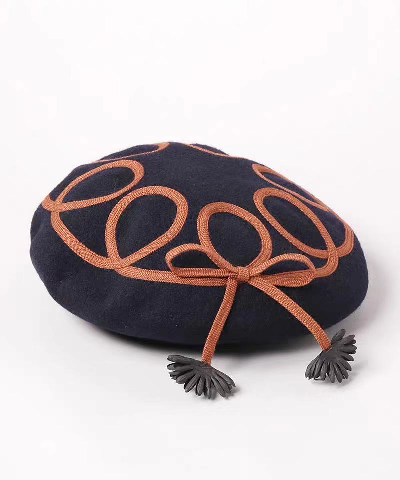 可爱ca4羊毛呢蓓蕾花朵贝雷帽