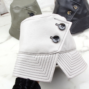 CA4LA扣子渔夫帽盆帽子女式韩版可爱百搭复古日系休闲可折叠秋冬