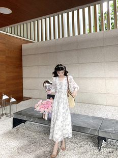 YEXIAOTING叶小婷 V领碎花连衣裙高级感气质仙女长裙 梨花落晚风