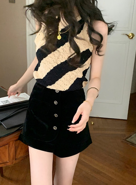 YEXIAOTING叶小婷 维也纳机场 双层丝绒伯爵短裤辣妹小众设计感