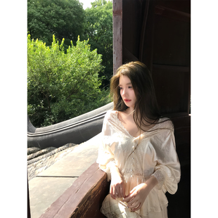 香榭绮影 上衣 YEXIA0TING叶小婷 设计感蕾丝长袖 三件套 短裙 长裤
