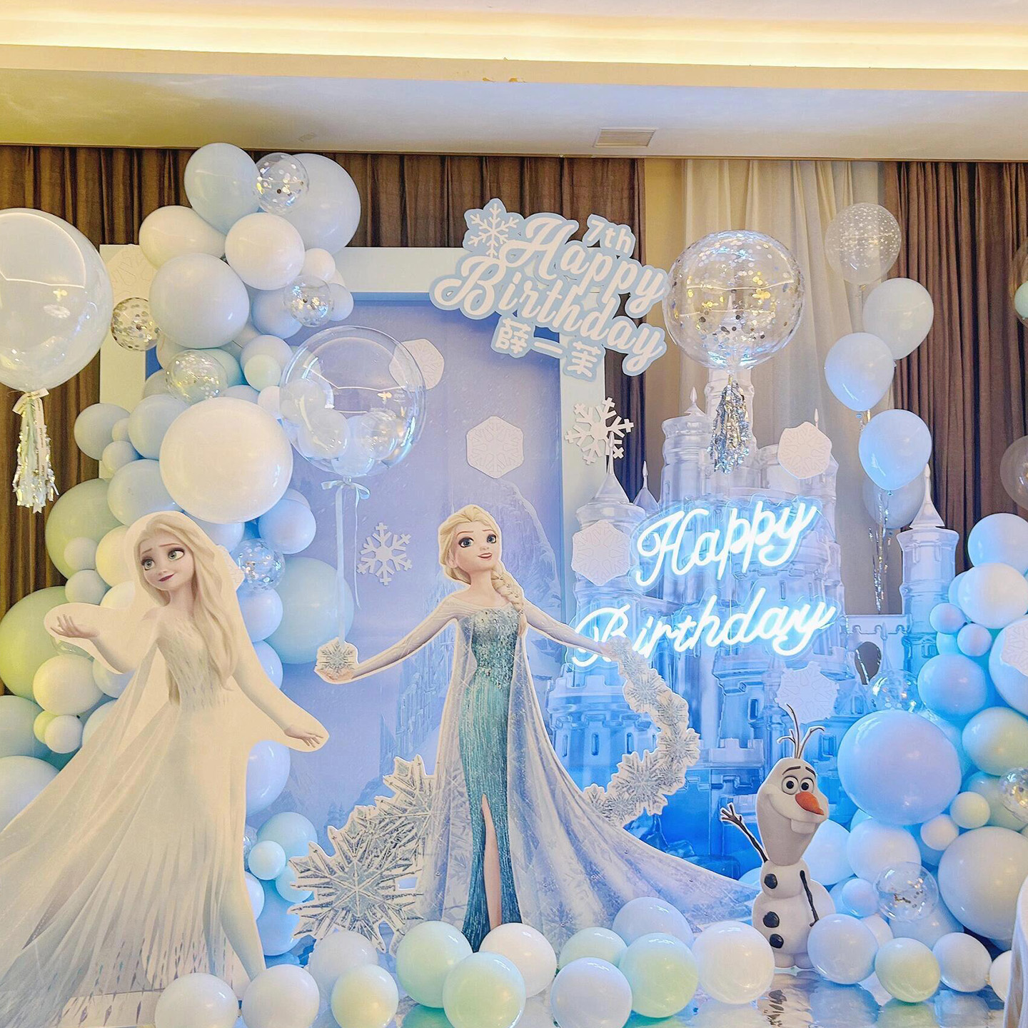 冰雪奇缘主题生日布置10岁满月百天12周岁女孩爱莎公主气球派对KT