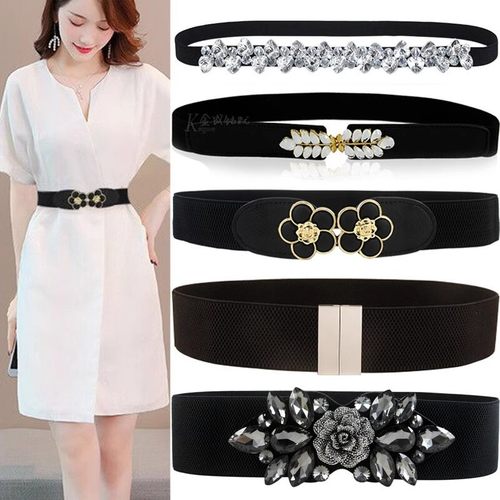 腰封女士装饰穿配裙子大衣镶钻羽绒服宽腰带拉伸裙带外穿弹力松紧