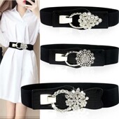 简约高级感水钻装 饰腰带女连衣裙腰封配裙子羽绒服松紧弹力宽腰带