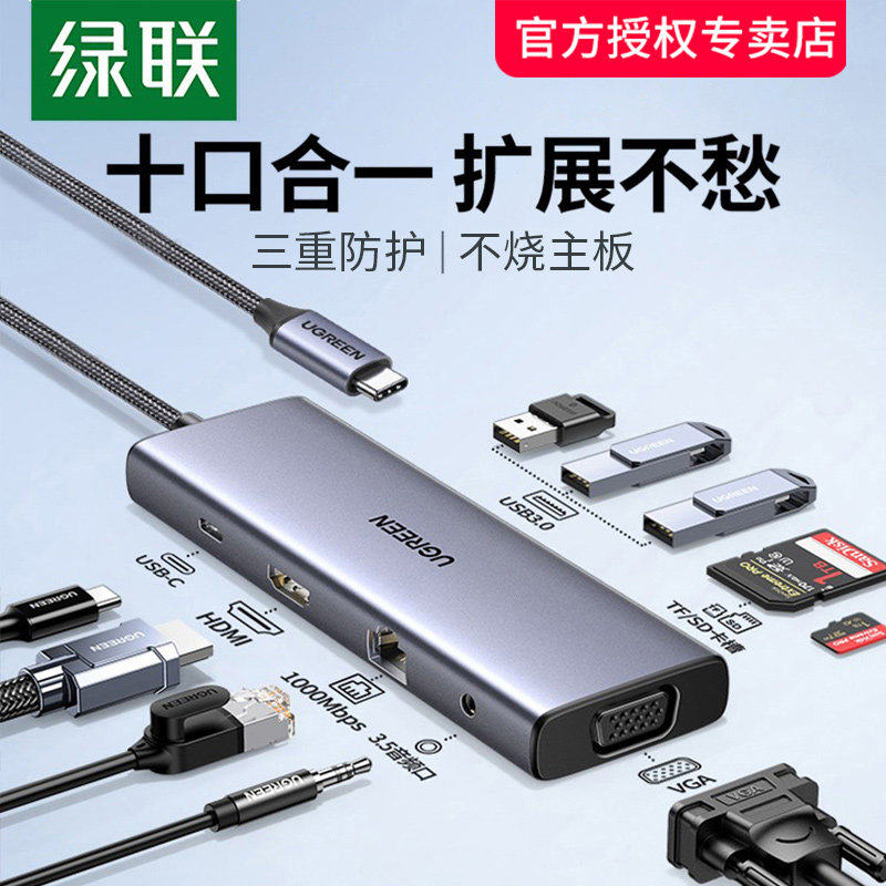 绿联Type-c扩展坞拓展HDMI显示屏HUB转换集分线器多接口电视机投影仪手机笔记本