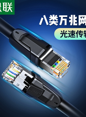 绿联cat8网线家用光纤宽带电竞八类万兆纯铜屏蔽电脑路由器1超2米