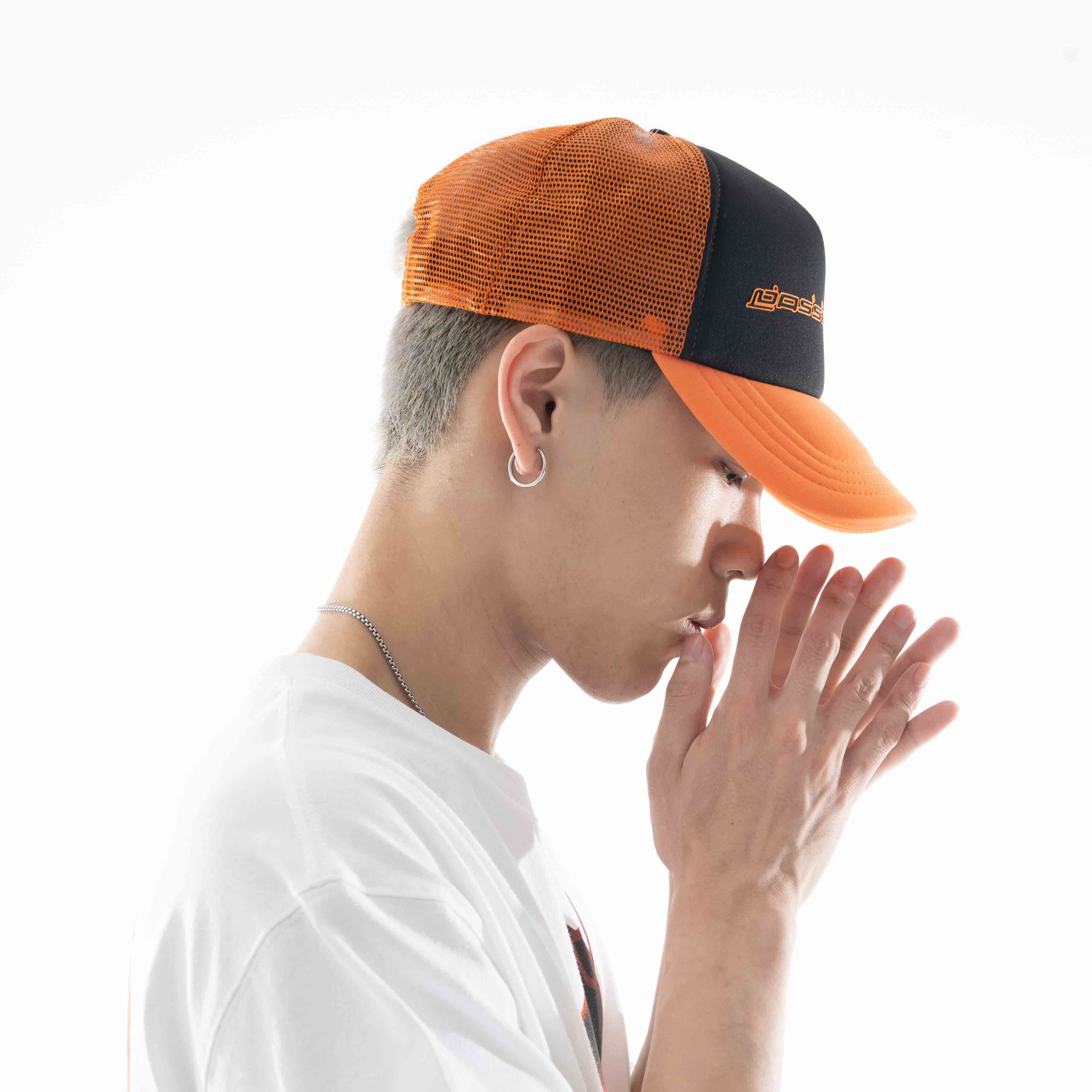 posse pose cap 卡车帽 psy.p支线品牌 春夏黑橙色复古弯檐网眼帽