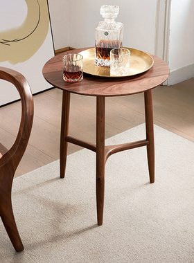 yamoo北美黑胡桃木角几北欧简约实木沙发边几家用客厅创意小圆几