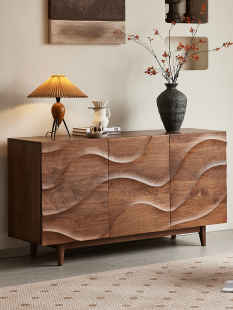 雅慕北美黑胡桃餐具柜斯堪 集成 纳维亚简单实木储物柜家用壁挂式