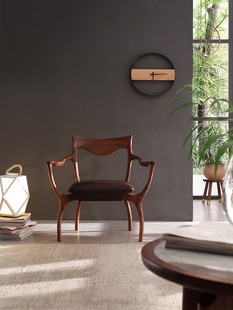 创意意式休闲椅轻奢北美黑胡桃木实木椅子餐厅客厅大师设计师家具