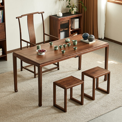 yamoo北美黑胡桃木茶桌禅意简约家用办公全实木茶台现代功夫茶几