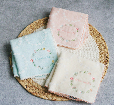 出口日单柔软纯棉刺绣小方巾手帕