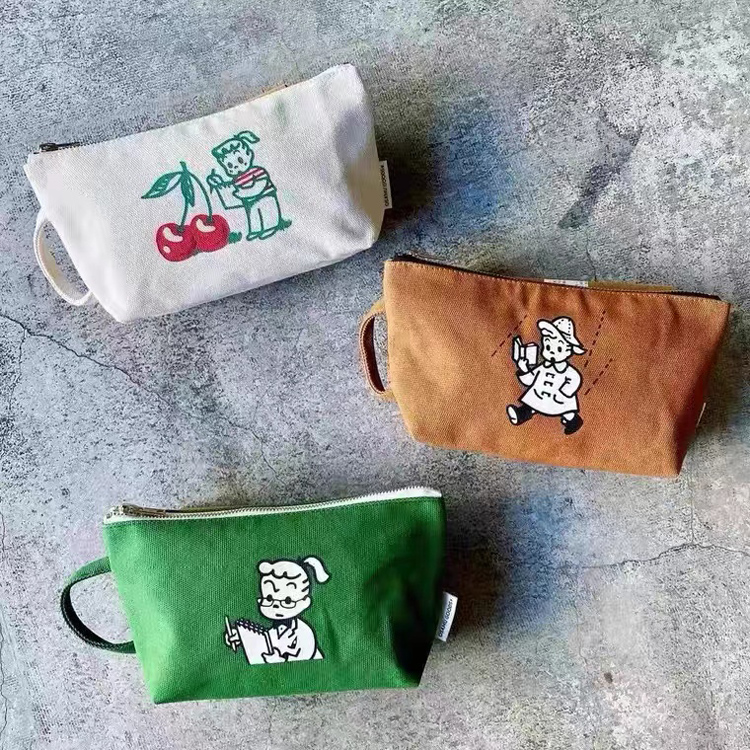 韩国ins博主sulbbange同款日系可爱原田治学生帆布手提笔袋化妆包