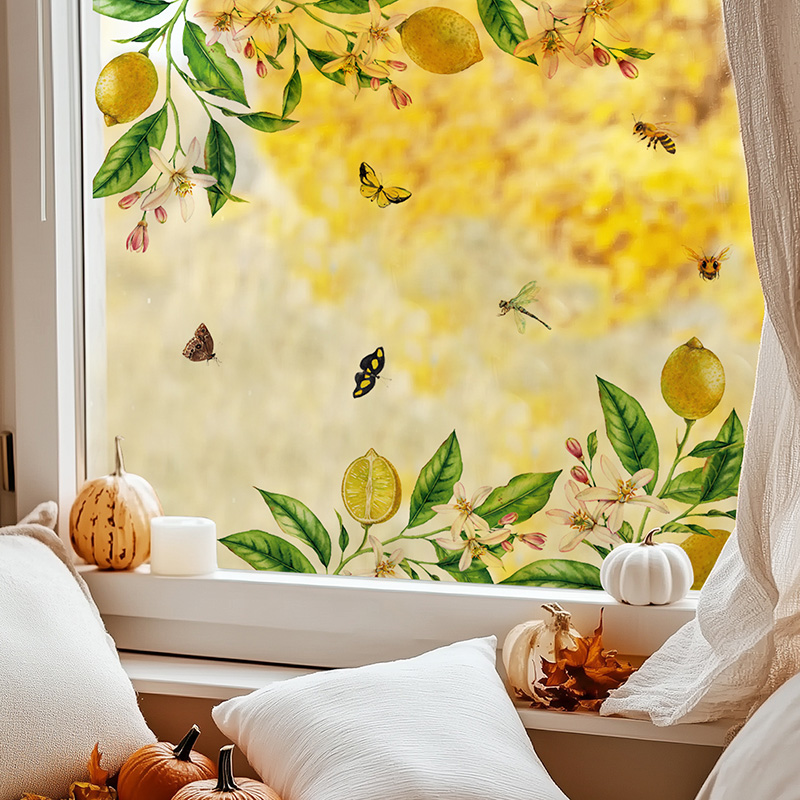 清新氛围感植物花卉复古玻璃贴纸橱窗飘窗贴免胶装饰艺术静电贴