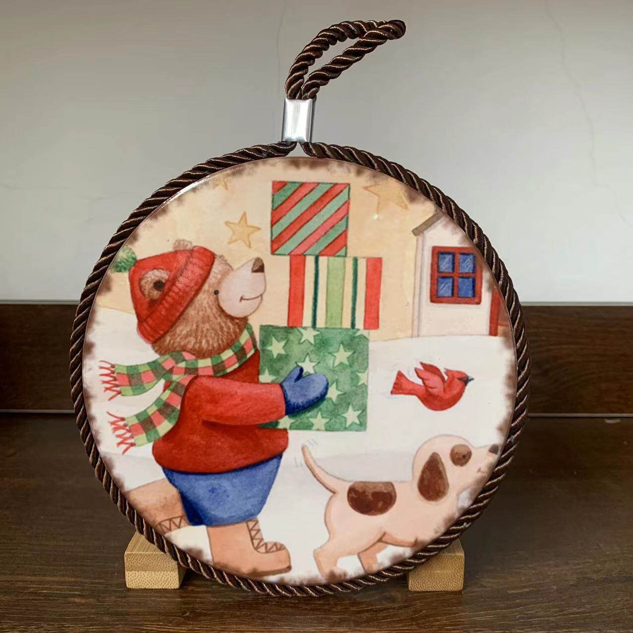 圣诞小熊。陶瓷餐垫家居用品软木隔热垫厨房防烫锅垫杯垫装饰墙饰