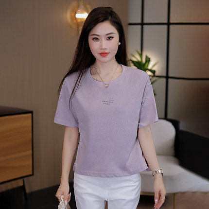 夏季新款圆领短袖宽松百搭女士时尚T恤休闲上衣简约韩版显瘦印花