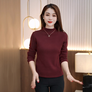 双面德绒半高领打底衫女秋冬内搭2025新款加厚修身长袖保暖上衣女