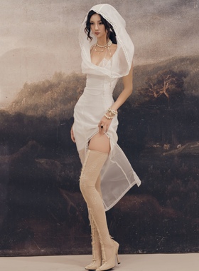 浪漫蕾丝mss studio原创设计透明显瘦假两件连帽透明连衣裙