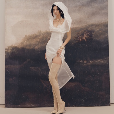 原创连帽浪漫蕾丝mss欧根纱