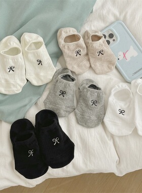 夏季蝴蝶结船袜男女纯色薄款防滑隐形袜韩国网红ins浅口袜子