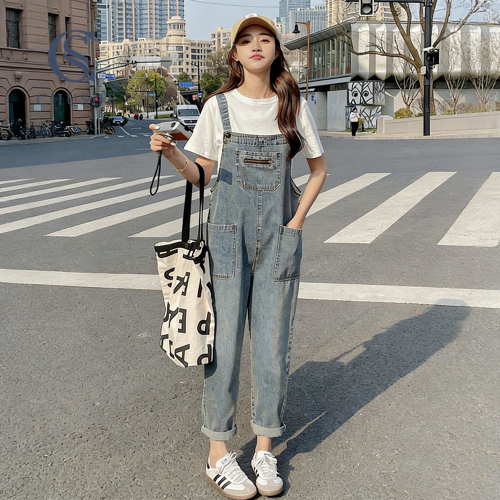 工装牛仔背带裤女2026夏季薄款小个子时尚显瘦宽松休闲九分连体裤