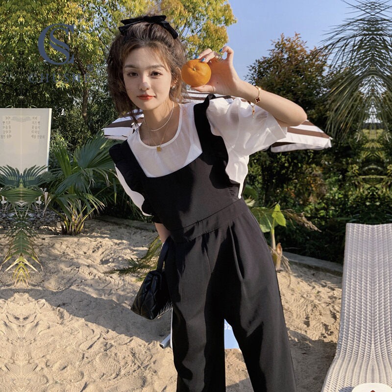 黑色背带裤女2026夏季新款宽松高腰设计感减龄显瘦休闲阔腿连体裤