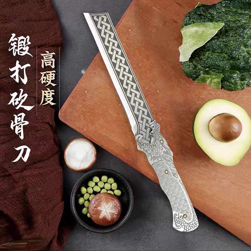 一体手工锻打斩切多用刀砍骨户外露营开路砍柴家用切菜刀防身刀具