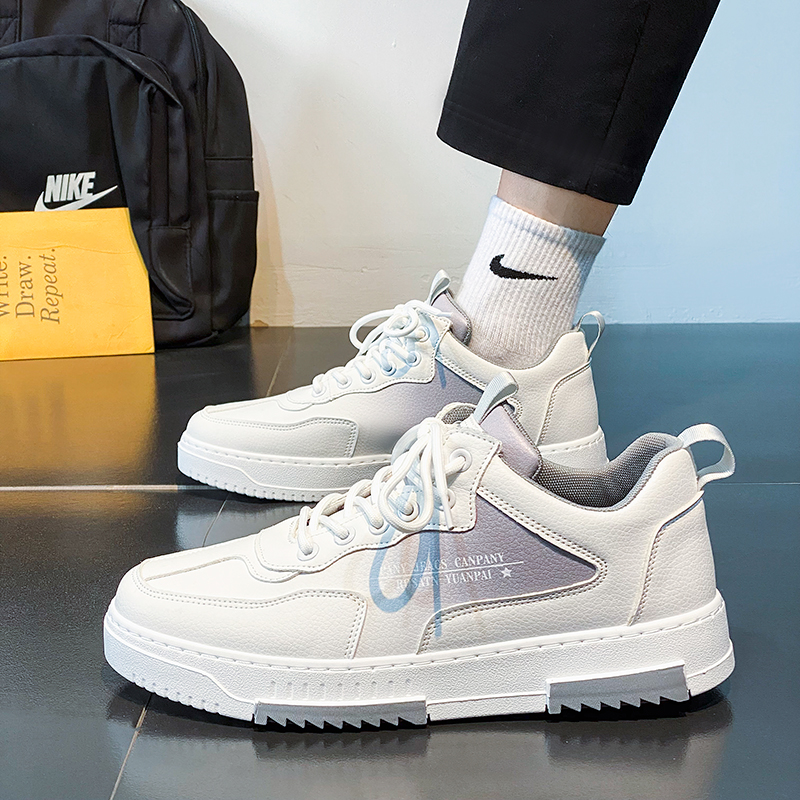 男鞋运动鞋男款冬季新款官方正品港风小白鞋防水皮面男士跑步鞋子