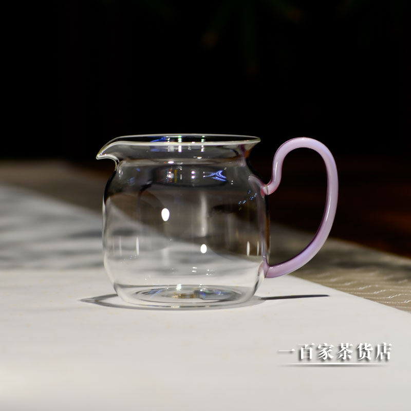 自慢堂 紫罗兰大茶盅 玻璃耐热侧把手公道杯 功夫茶具泡茶分茶器