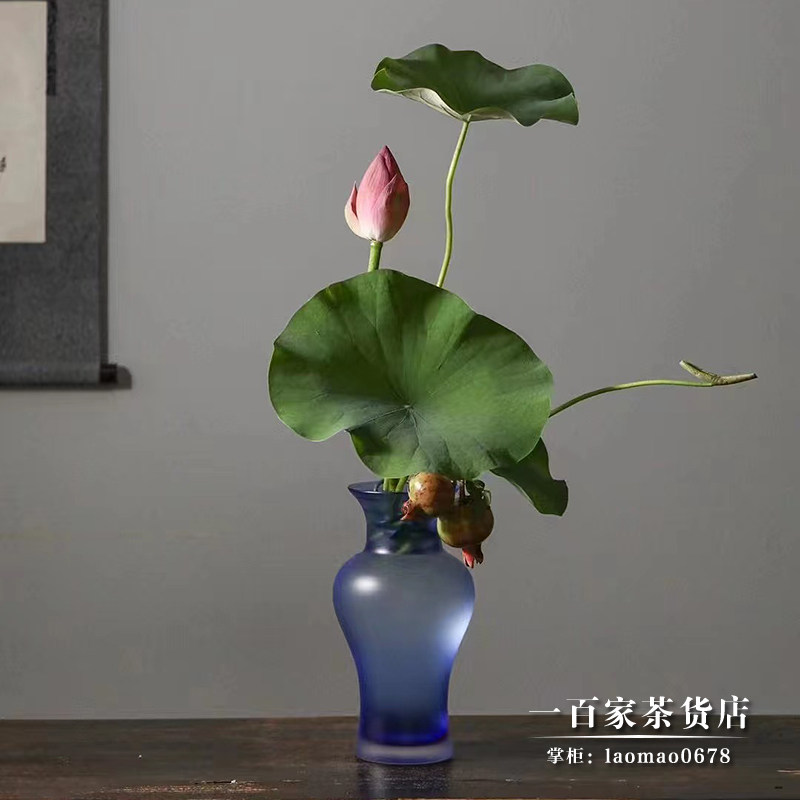 梁明毓琉璃花器 观音瓶 幽蓝色花瓶 茶席茶室书房 中日式花道插花,家居饰品,花瓶,淘宝优惠券,粉丝福利购,淘宝优惠卷