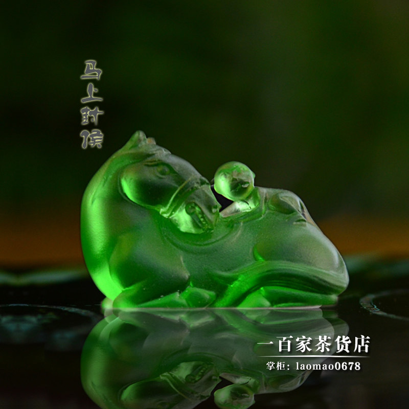 琉璃艺术家梁明毓 古法脱蜡 马上封侯 茶枕茶针茶匙架 茶饰毛笔架